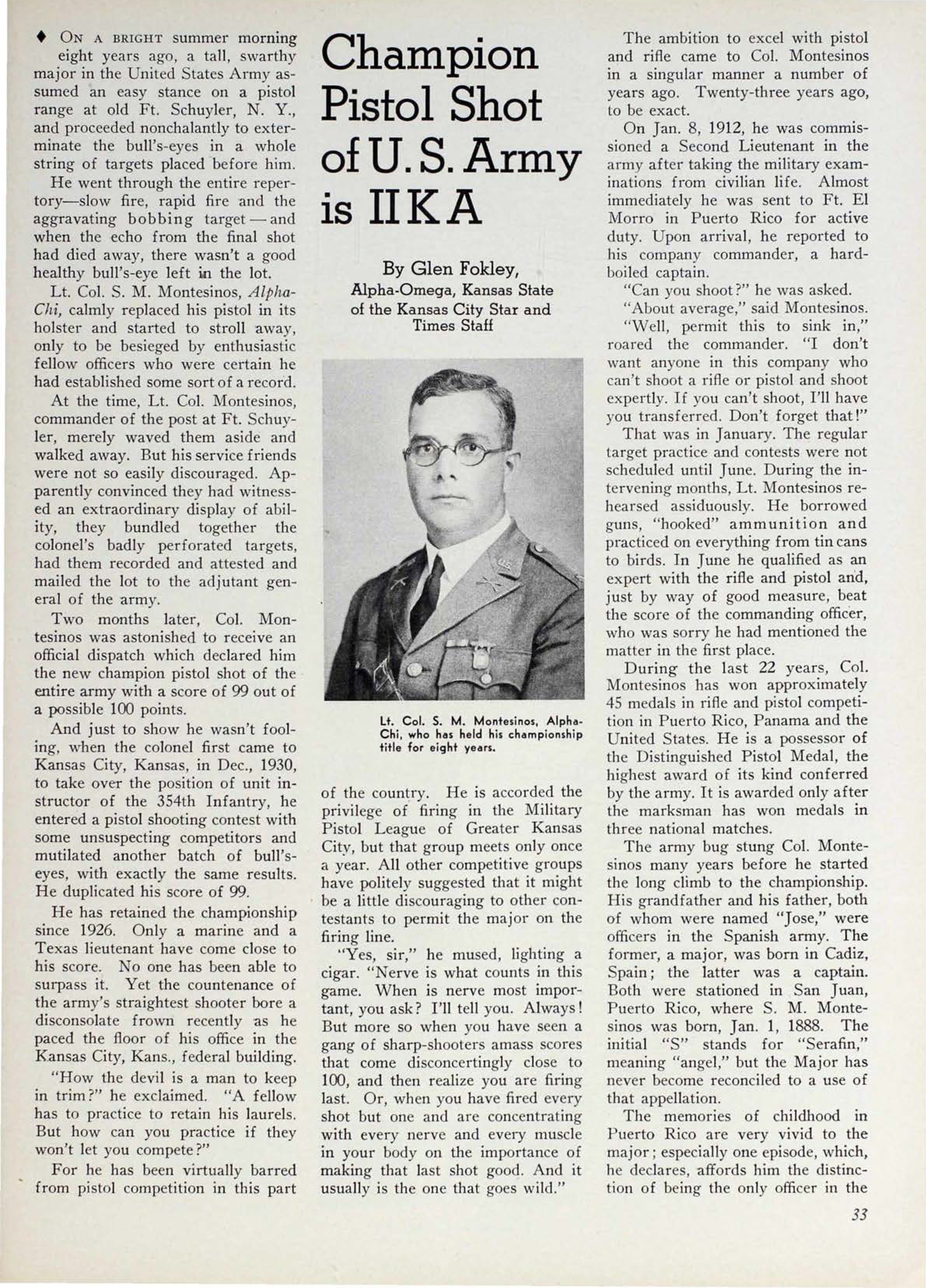 Champion Pistol Shot of U.S. Army is Pi Kappa Alpha